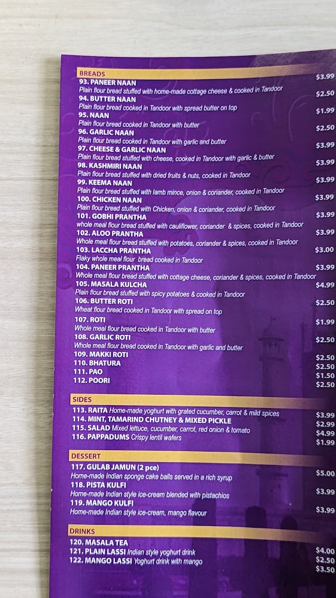Menu Taste Of Taj Sweets And Indian Cuisine-1