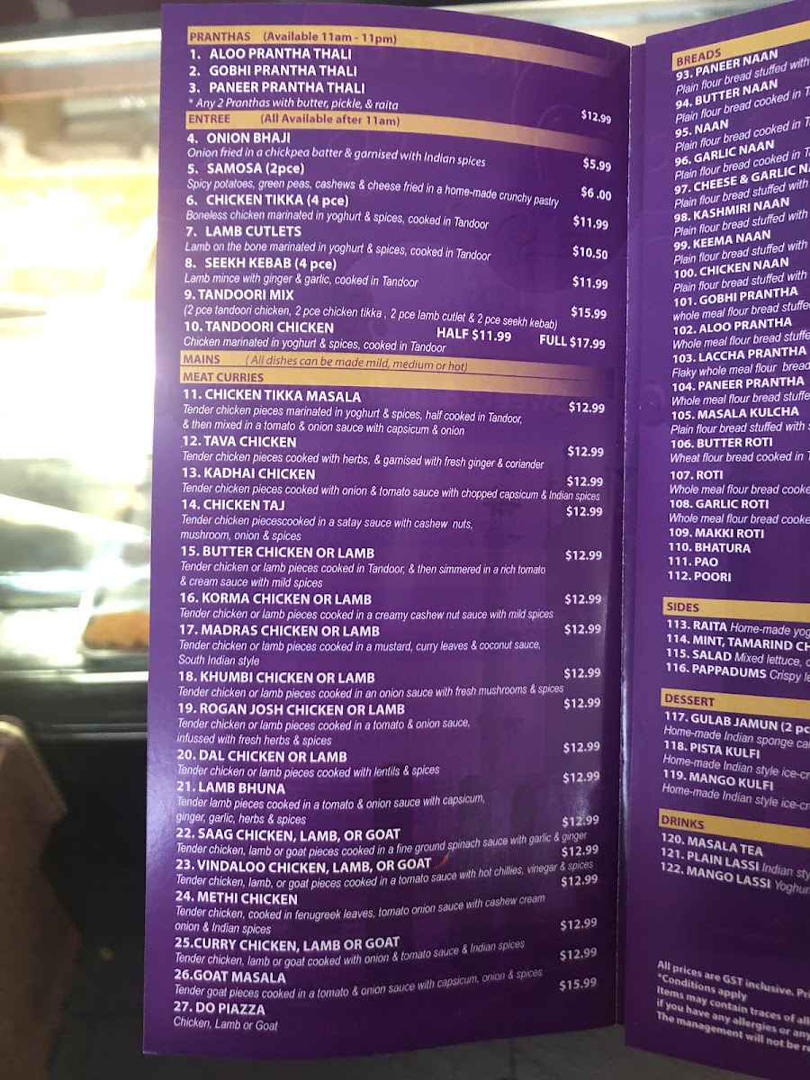 Menu Taste Of Taj Sweets And Indian Cuisine-5