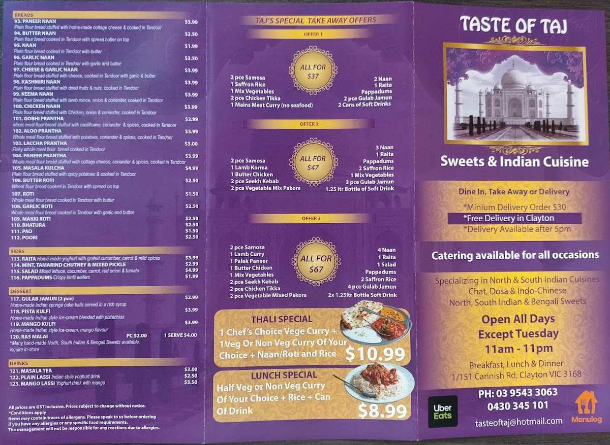 Menu Taste Of Taj Sweets And Indian Cuisine-6