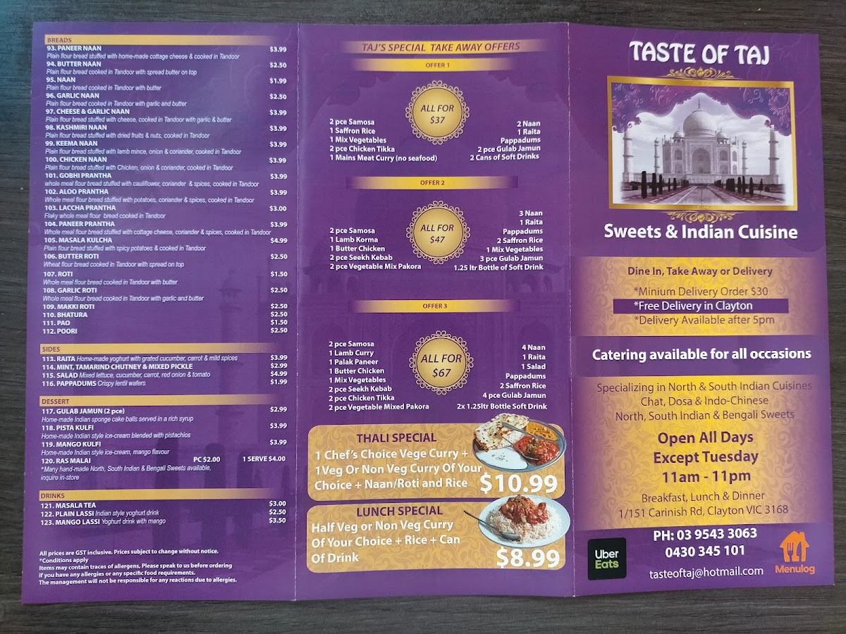 Menu Taste Of Taj Sweets And Indian Cuisine-7
